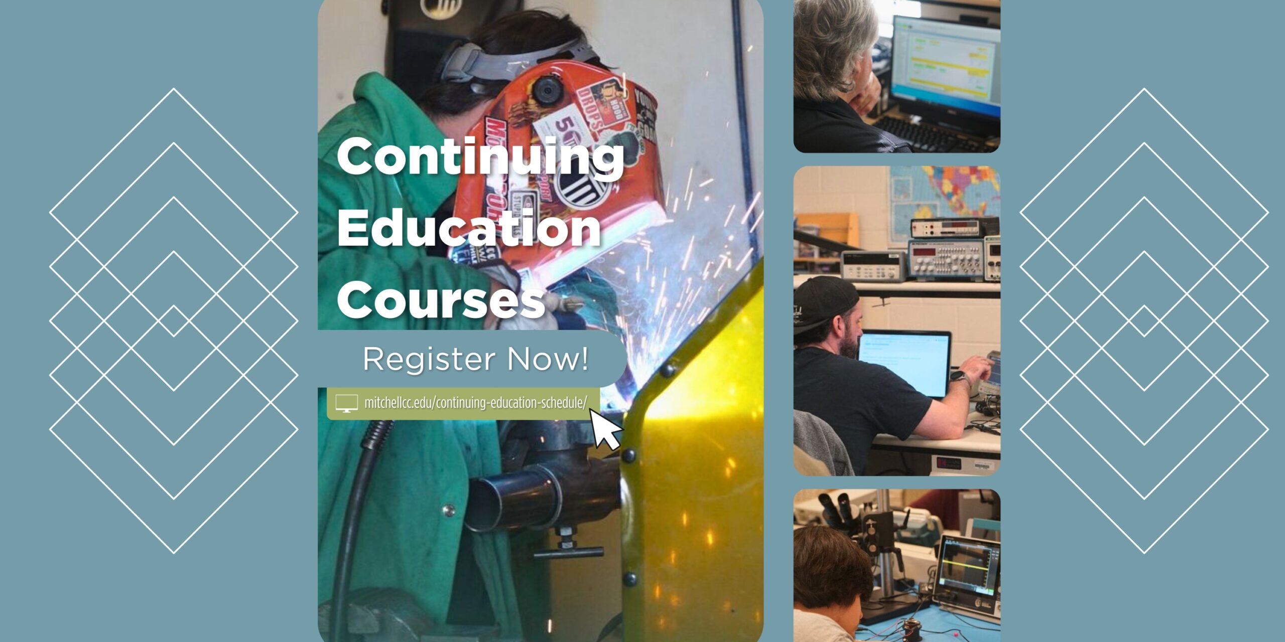 Banner that reads "Continuing Education Courses | Register Now | mitchellcc.edu/continuing-education-schedule/". Click the banner for more info.