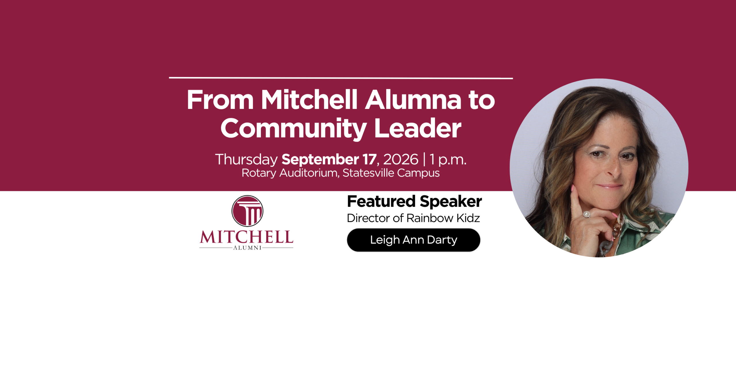 Graphic promoting an alumni speaker series on September 17