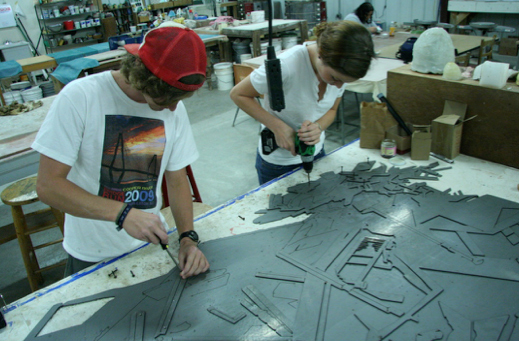 Students working on sculpture