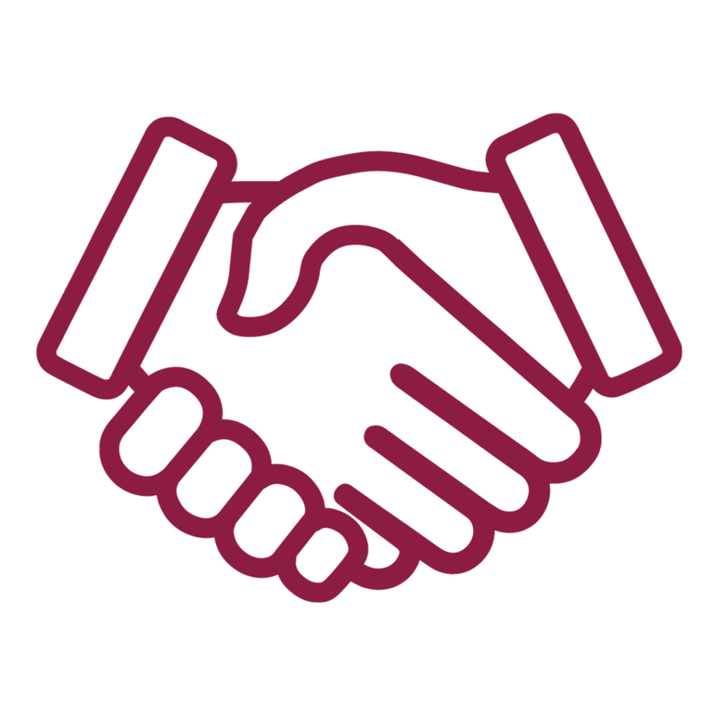 Burgundy handshake logo.