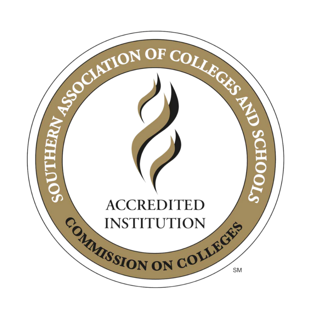Souther Association of Colleges and Schools | Commission on Colleges | Accredited Institution. Stamp Logo.
