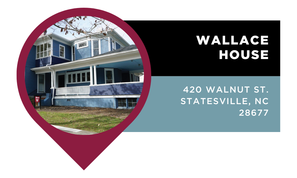Graphic that reads "Wallace House" | 420 Walnut St. Statesville, NC 28677". Click to view on Google Maps.