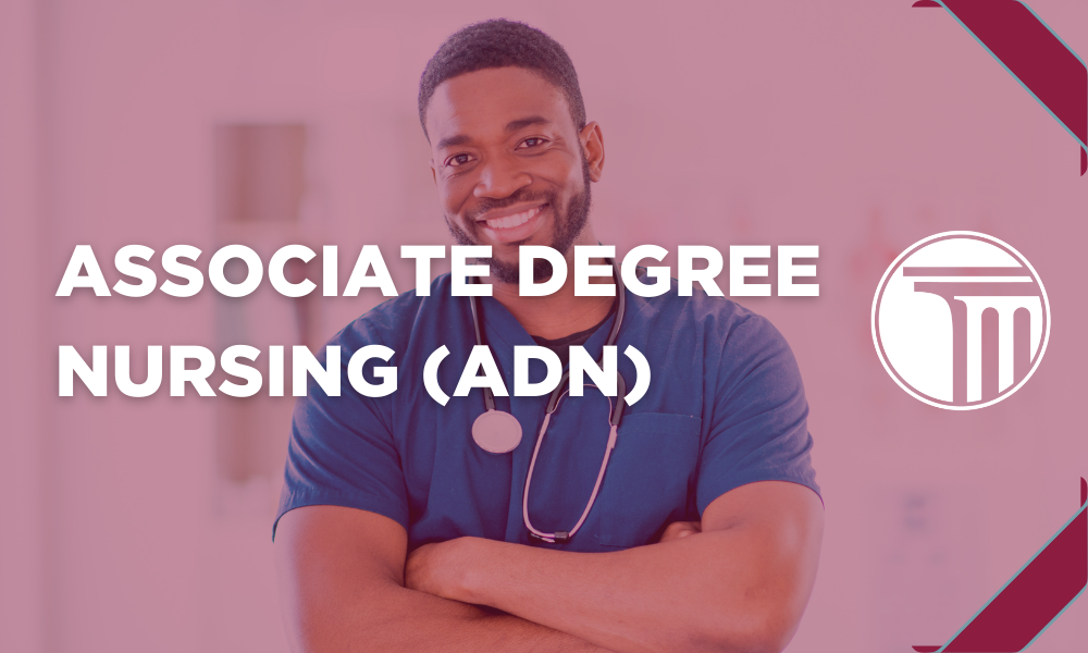 Baner z napisem „Associate Degree Nursing (ADN)”.