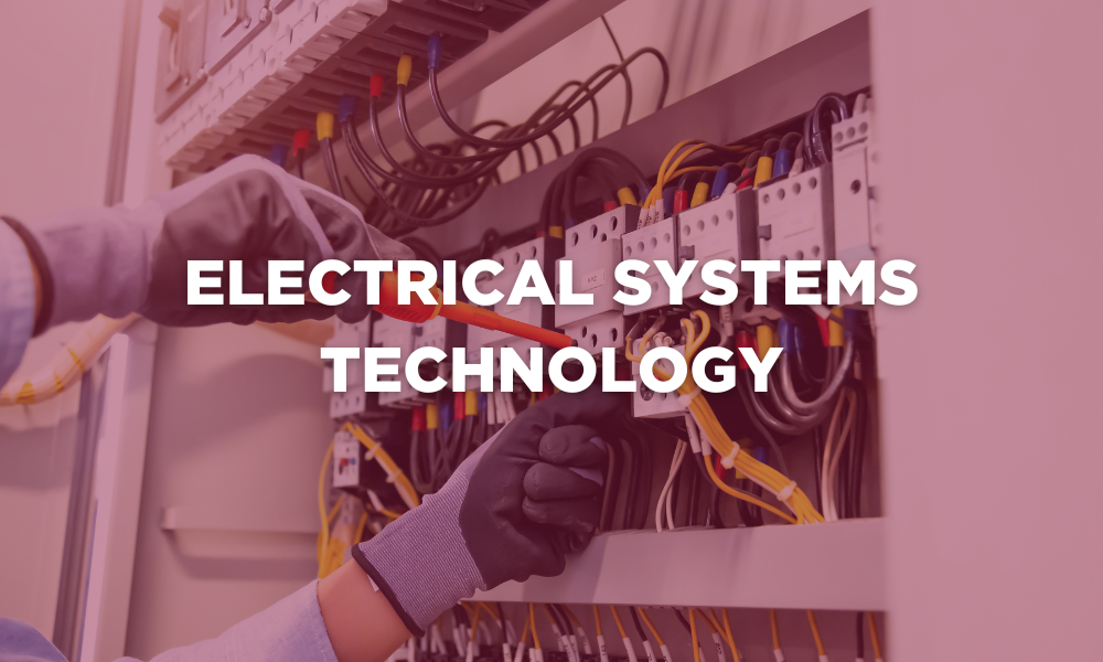 Baner z napisem „Technologia systemów elektrycznych”. Kliknij baner, aby uzyskać dostęp do informacji o programie.