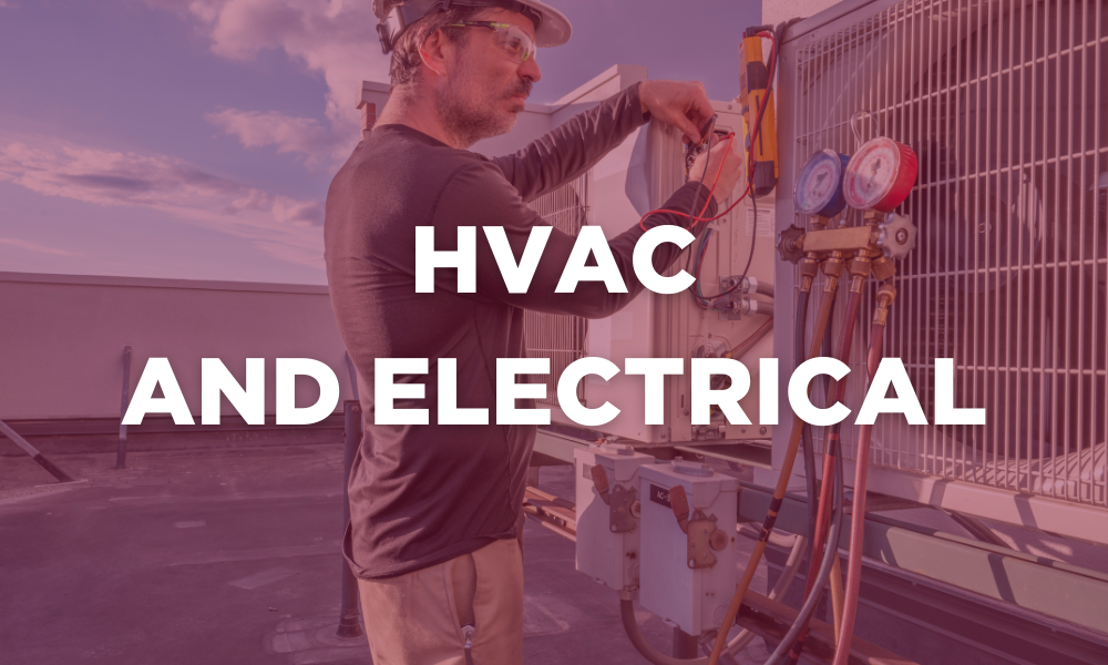 「HVAC と電気」と書かれたバナー。画像をクリックするとプログラムに関する情報にアクセスできます。