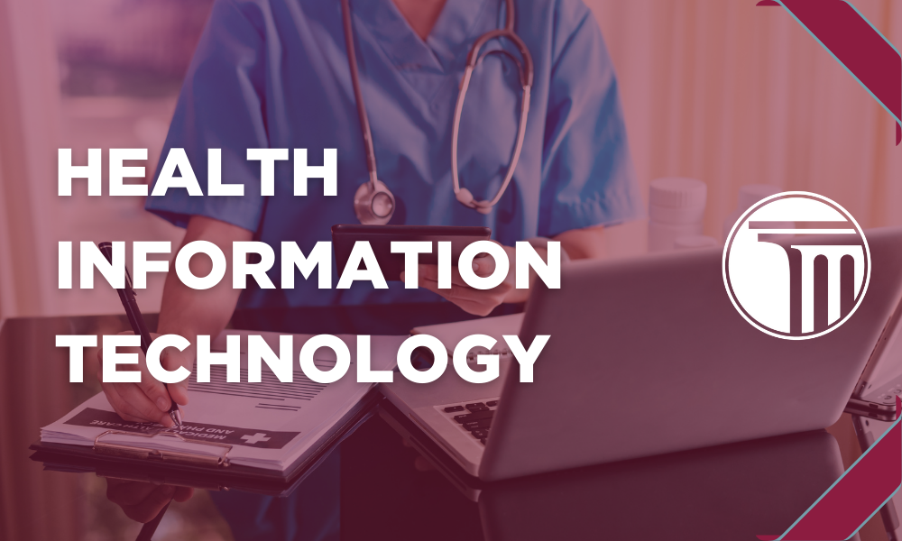 Baner z napisem „Technologia informacyjna dotycząca zdrowia”.