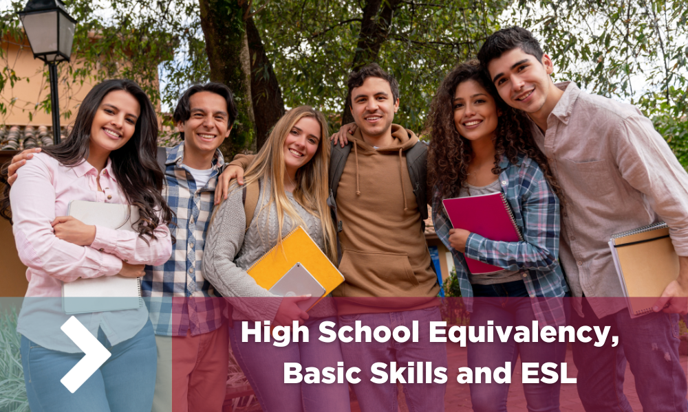 Cliquez sur cette image pour accéder aux informations sur l'équivalence d'études secondaires, les compétences de base et l'anglais langue seconde.