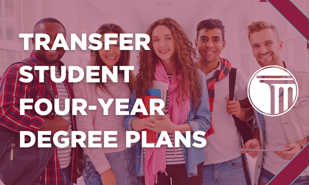 Banner na may nakasulat na "Transfer Student Four-Year Degree Plans".