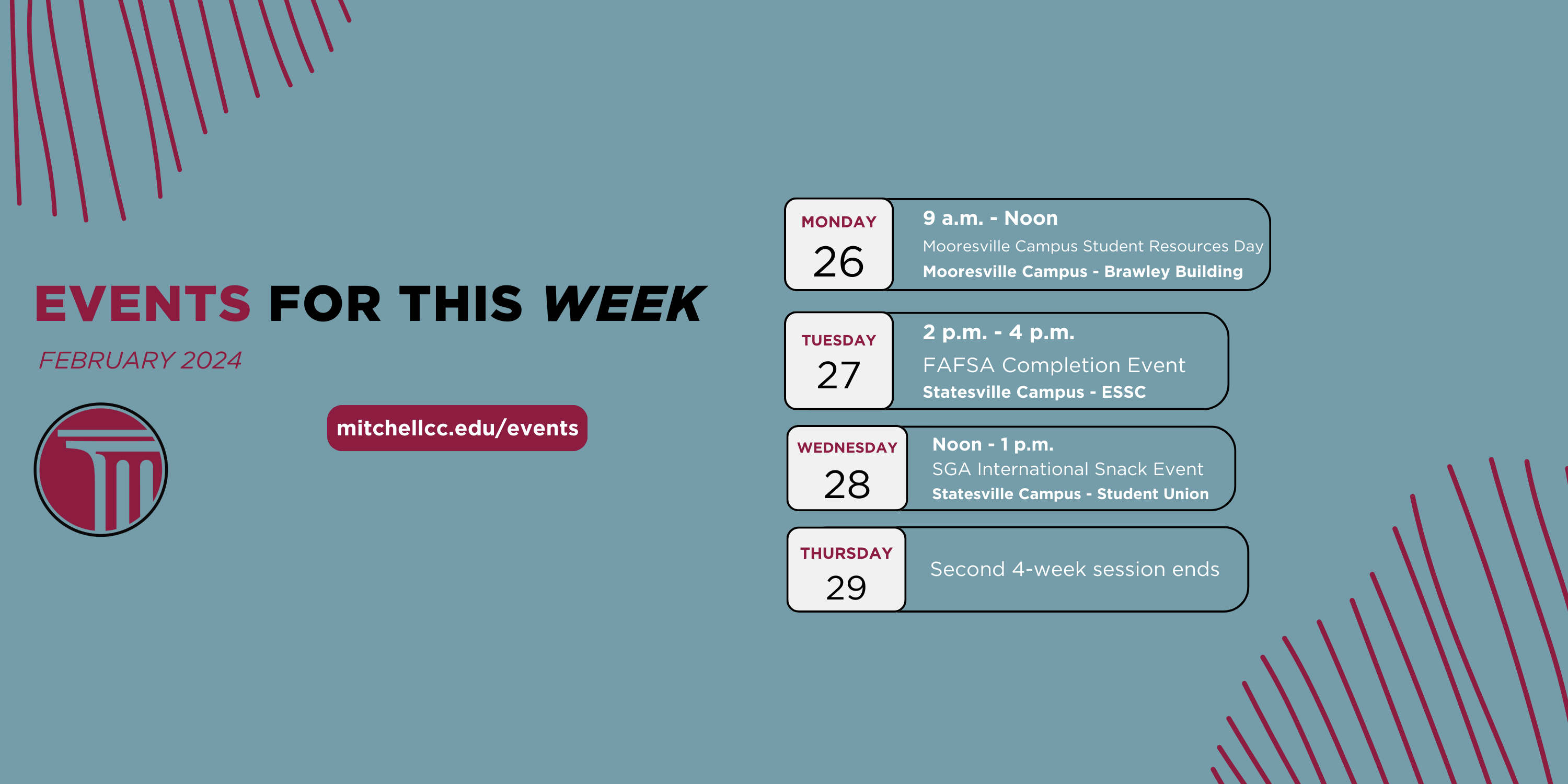 Graphic that reads "Events for This Week". Click the image to go to the event calendar.