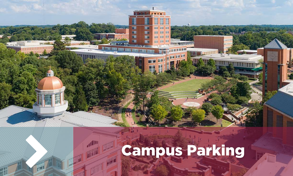 Нажмите на это изображение, чтобы узнать больше о парковке на территории кампуса Университета Северной Каролины в Шарлотте.