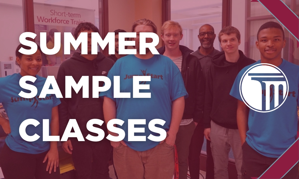 Banner mit der Aufschrift „Summer Sample Classes“.