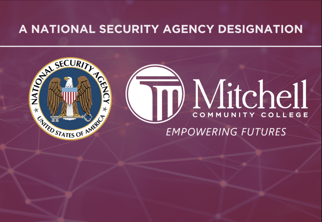 Mitchell's Logo and the National Security Agency logo on a graphic that resembles computer wires