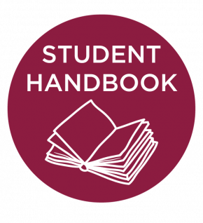 Button to access the Student Handbook when clicked.